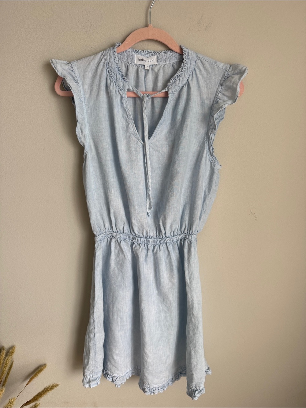 Bella Dahl 100% Linen Ruffle Hem Mini Dress Light Blue Size S - Picture 4 of 12